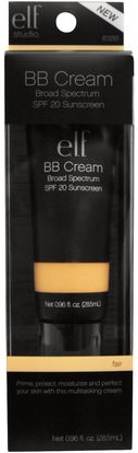 الجمال، العناية بالوجه، سف، العناية بالوجه، واجه E.L.F. Cosmetics, BB Cream, SPF 20 Sunscreen Pump Applicator, Fair, 0.96 fl oz (28.5 ml)