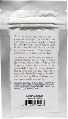 الجمال، أقنعة الوجه، أقنعة الطين، الصحة، ديتوكس، كلاي Smith & Vandiver, Spa.ah, Detoxifying Face Mud With Rose Clay.75 oz (22 g)