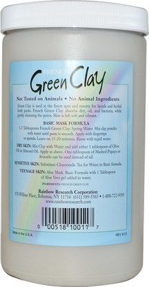 الجمال، أقنعة الوجه، أقنعة الطين Rainbow Research, French Green Clay, Facial Treatment Mask Powder, 32 oz