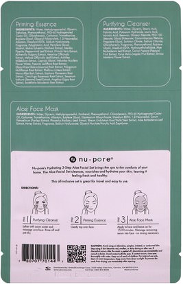 الجمال، أقنعة الوجه، أقنعة ورقة Nu-Pore, Hydrating 3-Step Aloe Facial Set, 1 Pack