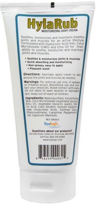 الجمال، حمض الهيالورونيك الجلد، مكافحة الشيخوخة Hyalogic LLC, HylaRub, Joint Cream, 6 oz (168 g)