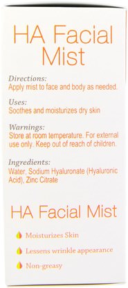 الجمال، حمض الهيالورونيك الجلد، العناية بالوجه، نوع الجلد العادي لتجف الجلد Hyalogic LLC, HA Facial Mist with Hyaluronic Acid, 2 oz (59 ml)