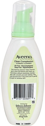 الجمال، حمض الساليسيليك، العناية بالوجه Aveeno, Active Naturals, Clear Complexion Foaming Cleanser, 6 fl oz (180 ml)
