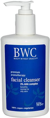Beauty Without Cruelty, Facial Cleanser, 3% AHA Complex, 8.5 fl oz (250 ml) ,الجمال، العناية بالوجه، نوع البشرة العادية لتجفيف الجلد نوع التحرير والسرد إلى البشرة الدهنية