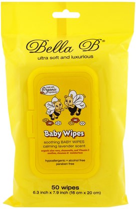 Bella B, Baby Wipes, Calming Lavender Scent, 50 Wipes - 6.3 inch X 7.9 inch ,صحة الطفل، حفاضات، مناديل الطفل