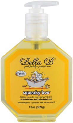 Bella B, Squeaky Bee, Baby Wash and Shampoo, 13 oz (369 g) ,حمام، جمال، شامبو، أطفال شامبو، هلام الاستحمام، الاطفال غسل الجسم، استحمام الطفل هلام