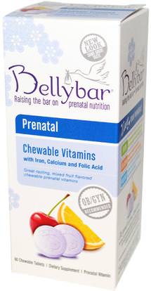 Bellybar, Prenatal Chewable Vitamins, Mixed Fruit Flavor, 60 Chewable Tablets ,الفيتامينات، الفيتامينات قبل الولادة