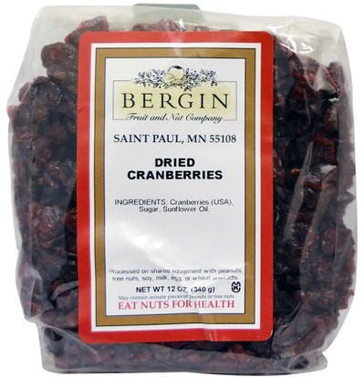 Bergin Fruit and Nut Company, Dried Cranberries, 12 oz (340 g) ,الغذاء، الفواكه المجففة، بيرجين الفاكهة و الجوز شركة الفواكه المجففة