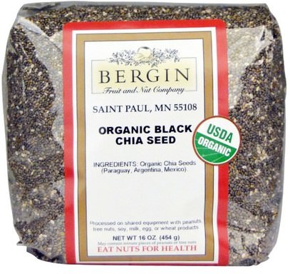Bergin Fruit and Nut Company, Organic Black Chia Seed, 16 oz (454 g) ,المكملات الغذائية، إيفا أوميجا 3 6 9 (إيبا دا)، بذور شيا