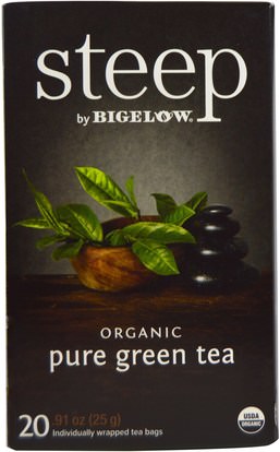 Bigelow, Steep, Organic Pure Green Tea, 20 Tea Bags, 0.91 oz (25 g) ,المكملات الغذائية، مضادات الأكسدة، الشاي الأخضر
