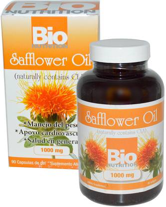 Bio Nutrition, Safflower Oil, 1000 mg, 90 Softgels ,والمكملات الغذائية، زيت القرطم، والصحة، والنظام الغذائي