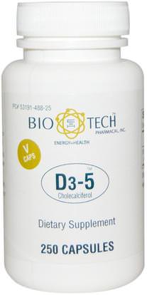 Bio Tech Pharmacal, Inc, D3-5 Cholecalciferol, 250 Veggie Caps ,الفيتامينات، فيتامين d3