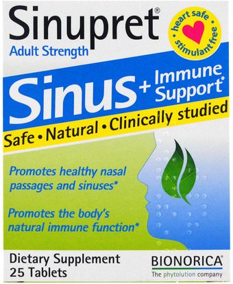 Bionorica, Sinupret, Sinus + Immune Support, Adult Strength, 25 Tablets ,الصحة، صحة الأنف، الأنف