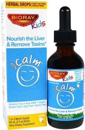 Bioray Inc., NDF Calm, Nourish the Liver & Remove Toxins, Kids, Vanilla Flavor, 2 fl oz (60 ml) ,صحة الأطفال، العلاجات العشبية للأطفال