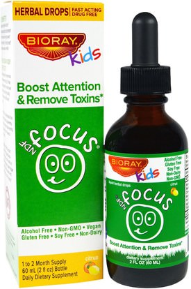 Bioray Inc., NDF Focus, Boost Attention & Remove Toxins, Kids, Citrus Flavor, 2 fl oz. (60 ml) ,صحة الأطفال، العلاجات العشبية للأطفال