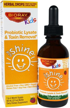 Bioray Inc., NDF Shine, Probiotic Lysate & Toxin Removal, Kids, Berry Flavor, 2 fl oz (60 ml) ,صحة الأطفال، العلاجات العشبية للأطفال