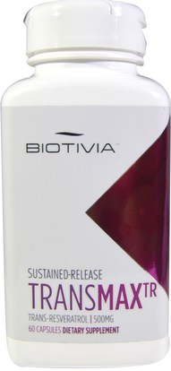 Biotivia, TransmaxTR, Trans-Resveratrol, 500 mg, 60 Capsules ,المكملات الغذائية، ريسفيراترول