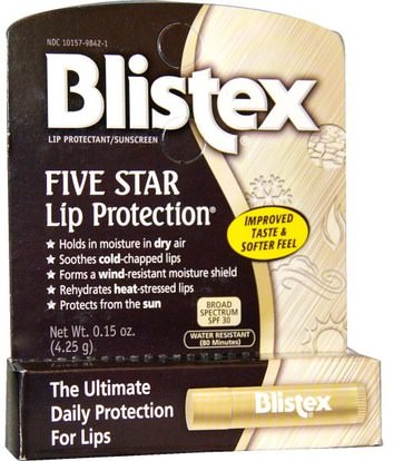 Blistex, Five Star Lip Protection, SPF 30.15 oz (4.25 g) ,حمام، الجمال، العناية الشفاه، بليستكس الشفاه محددة، الشفاه الشمس