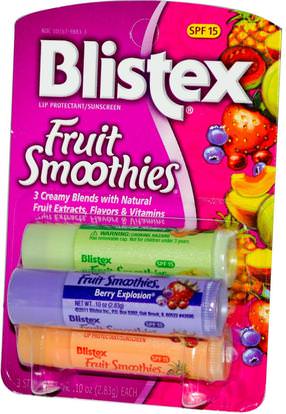 Blistex, Fruit Smoothies, Lip Protectant/Sunscreen, SPF 15, 3 Sticks.10 oz (2.83 g) Each ,حمام، الجمال، العناية الشفاه، بليستكس بلسم النكهة، الشفاه الشمس
