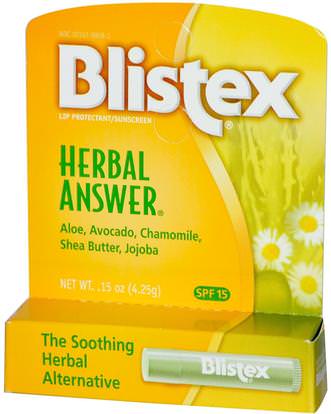 Blistex, Herbal Answer, Lip Protectant/Sunscreen, SPF 15, 0.15 oz (4.25 g) ,حمام، الجمال، العناية الشفاه، بليستكس الشفاه محددة، الشفاه الشمس