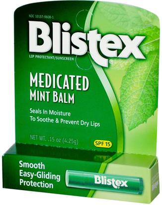 Blistex, Medicated Mint Balm, Lip Protectant/Sunscreen, SPF 15.15 oz (4.25 g) ,حمام، الجمال، العناية الشفاه، بليستكس الطبية، شفة الشمس