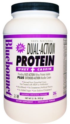 Bluebonnet Nutrition, 100% Natural Dual-Action Protein Whey + Casein, Natural Original Flavor, 2.1 lb (952 g) ,والمكملات الغذائية، والبروتين