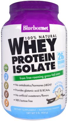 Bluebonnet Nutrition, 100% Natural Whey Protein Isolate, Natural French Vanilla, 2 lbs (924 g) ,المكملات الغذائية، البروتين، بروتين مصل اللبن، بروتين مصل اللبن أونديناتوريد
