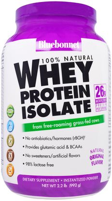 Bluebonnet Nutrition, 100% Natural Whey Protein Isolate, Natural Original Flavor, 2.2 lbs (992 g) ,المكملات الغذائية، البروتين، بروتين مصل اللبن، بروتين مصل اللبن أونديناتوريد