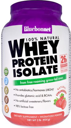 Bluebonnet Nutrition, 100% Natural, Whey Protein Isolate, Natural Strawberry, 2 lbs (924 g) ,والمكملات الغذائية، والبروتين