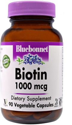 Bluebonnet Nutrition, Biotin, 1,000 mcg, 90 Veggie Caps ,الفيتامينات، البيوتين