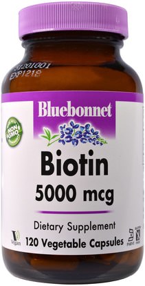 Bluebonnet Nutrition, Biotin, 5,000 mcg, 120 Veggie Caps ,الفيتامينات، البيوتين