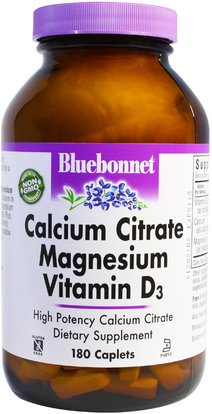 Bluebonnet Nutrition, Calcium Citrate Magnesium Vitamin D3, 180 Caplets ,المكملات الغذائية، المعادن، سيترات الكالسيوم