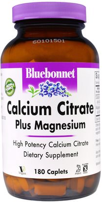 Bluebonnet Nutrition, Calcium Citrate, Plus Magnesium, 180 Caplets ,والمكملات الغذائية، والمعادن، والكالسيوم والمغنيسيوم