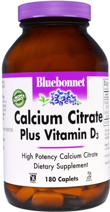 Bluebonnet Nutrition, Calcium Citrate, Plus Vitamin D3, 180 Caplets ,المكملات الغذائية، والمعادن، والكالسيوم