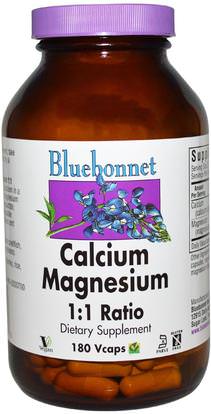 Bluebonnet Nutrition, Calcium Magnesium, 1:1 Ratio, 180 Vcaps ,والمكملات الغذائية، والمعادن، والكالسيوم والمغنيسيوم