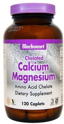Bluebonnet Nutrition, Calcium Magnesium, Chelated, 120 Caplets ,والمكملات الغذائية، والمعادن، والكالسيوم والمغنيسيوم
