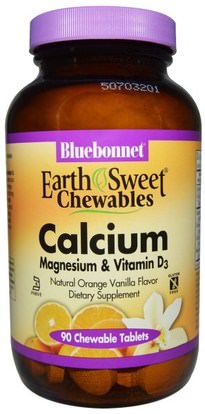 Bluebonnet Nutrition, Calcium, Magnesium & Vitamin D3, Orange Vanilla, 90 Chewable Tablets ,المكملات الغذائية، المعادن، الكالسيوم والمغنيسيوم، الكالسيوم المضغ