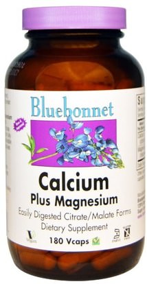 Bluebonnet Nutrition, Calcium Plus Magnesium, 180 Veggie Caps ,المكملات الغذائية، المعادن، سيترات الكالسيوم