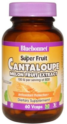 Bluebonnet Nutrition, Cantaloupe, Melon Fruit Extract, 100 IU, 60 Vcaps ,والمكملات الغذائية، ومضادات الأكسدة، سوبر أكسيد ديسموتاز سود جليسودين