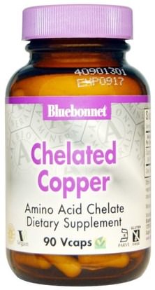 Bluebonnet Nutrition, Chelated Copper, 90 Vcaps ,المكملات الغذائية، والمعادن، والنحاس