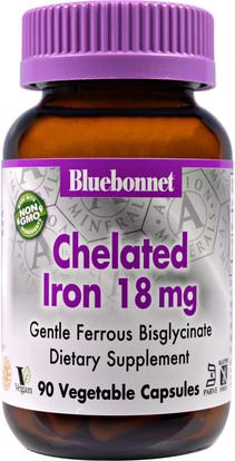 Bluebonnet Nutrition, Chelated Iron, 18 mg, 90 Veggie Caps ,المكملات الغذائية، الأحماض الأمينية، المعادن، الحديد