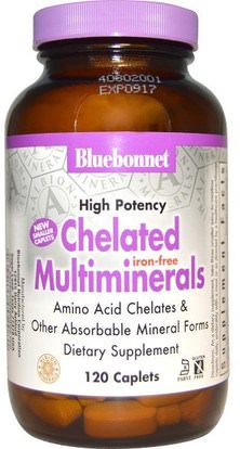 Bluebonnet Nutrition, Chelated Multiminerals, Iron Free, 120 Caplets ,المكملات الغذائية، المعادن، المعادن المتعددة