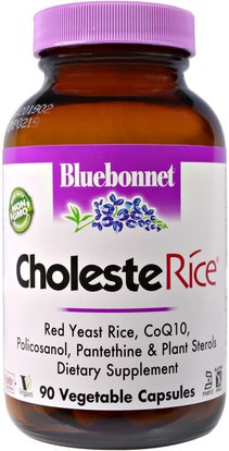 Bluebonnet Nutrition, CholesteRice, 90 Veggie Caps ,والمكملات الغذائية والأرز الخميرة الحمراء، ودعم الكوليسترول، والأرز الخميرة الحمراء + أنزيم Q10