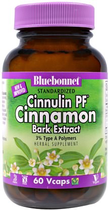Bluebonnet Nutrition, Cinnulin PF Cinnamon, Bark Extract, 60 Veggie Caps ,الأعشاب، القرفة استخراج