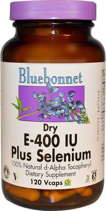 Bluebonnet Nutrition, Dry E-400 IU, Plus Selenium, 120 Vcaps ,المكملات الغذائية، مضادات الأكسدة، السيلينيوم، فيتامين ه + السيلينيوم، الفيتامينات