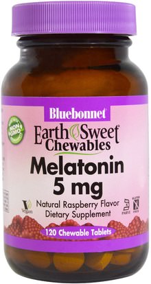 Bluebonnet Nutrition, Earth Sweet Chewables, Melatonin, Natural Raspberry Flavor, 5 mg, 120 Chewable Tablets ,المكملات الغذائية، الميلاتونين 5 ملغ