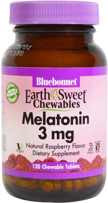 Bluebonnet Nutrition, EarthSweet Chewables, Melatonin, Natural Raspberry Flavor, 3 mg, 120 Chewable Tablets ,المكملات الغذائية، الميلاتونين 3 ملغ