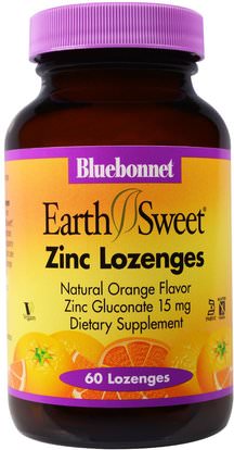 Bluebonnet Nutrition, EarthSweet, Zinc Lozenges, Natural Orange Flavor, 60 Lozenges ,المكملات الغذائية، المعادن، الزنك معينات