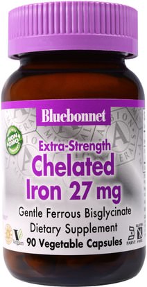 Bluebonnet Nutrition, Extra Strength Chelated Iron, 27 mg, 90 Veggie Caps ,المكملات الغذائية، والمعادن، والحديد