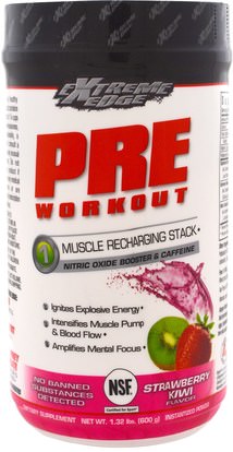 Bluebonnet Nutrition, Extreme Edge, Pre Workout, Muscle Recharging Stack, Strawberry Kiwi Flavor, 1.32 lbs. (600 g) ,والرياضة، تجريب